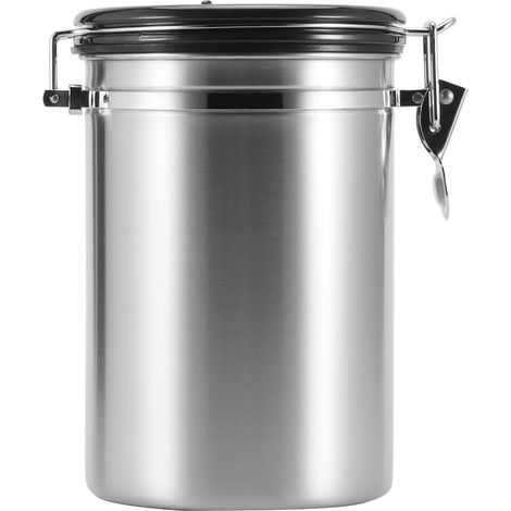 Récipient hermétique en acier inoxydable pour café et thé, avec valve d'évacuation d'air, étanche à l'humidité, argenté, 1,8 L (environ 750 g) (1/5)