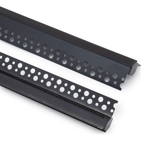 Ledkia – Profilé aluminium intégration plâtre/placo angle arista tira LED jusqu'à 9 mm – Capot continu noir – Éclairage architectural discret 2 m