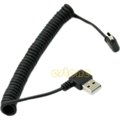 Ecleanfy - Câble adaptateur USB 2.0 A mâle vers mini USB 5 broches coudé à 90 degrés, spiralé, pour lecteurs MP3 et appareils photo numériques