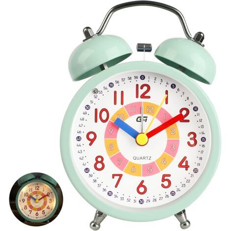 Réveil Enfant Analogique Garçon Fille Silencieux Horloges de Table alimentées par Batterie sans coutil de Chevet Grande Fonction Lumineuse Snooze Light pour Bureau de Chambre (Vert-820) (1/5)