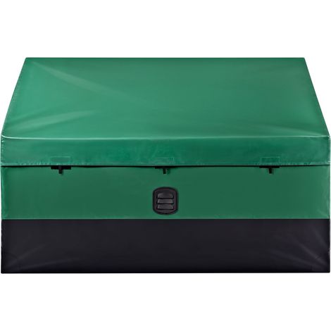 100-Gallonen-Aufbewahrungsbox für den Außenbereich, wasserdichte PE-Plane mit verzinktem Rahmen, Schutz für alle Jahreszeiten, tragbar für Camping, Garten, Pool und Hof, braun und blau (1/5)
