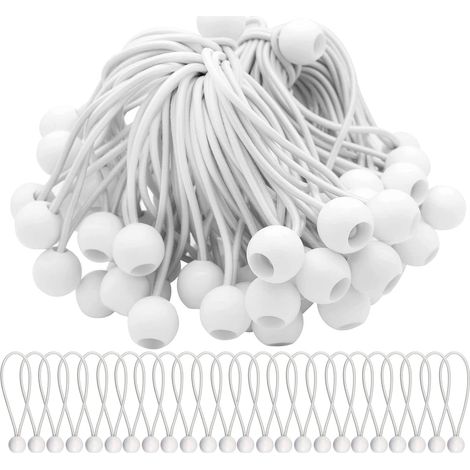 Bearsu – Lot de 50 tendeurs de bâche élastiques 12 cm – Pour bâches, tentes, pavillons – Matériau latex et plastique – Couleur blanche (1/8)