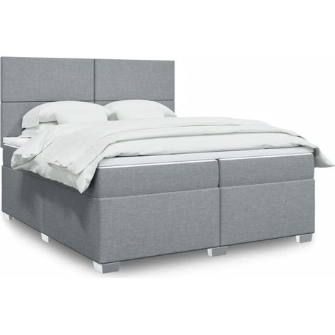 vidaXL Sommier à lattes de lit avec matelas Gris clair 200x200cm Tissu (1/5)