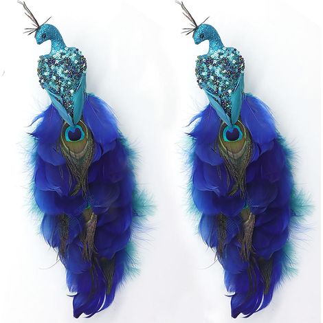 Simulated Set of 2 Glittery Peacock Christmas Decorations for Christmas Tree, Home, Party, Wedding (1/5)