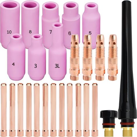 Coupelle en céramique Lentille de gaz Pince de Serrage Coupelle arrière pour TIG Torche soudage PTA DB SR WP 17 18 26 Buse en Alumine Corps de Pince (1,0, 1,6, 2,4, 3,2 mm) Kit d'accessoires (1/5)
