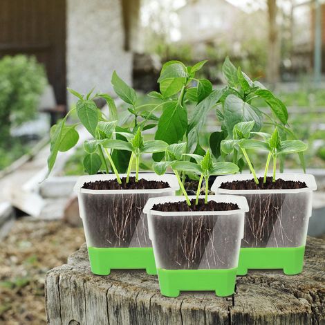 SJLERST Jardinières Carrées en Silicone pour Pépinière, Pot de Fleur Durable Réutilisable pour Semis, Plantes D'intérieur (Green) (1/5)