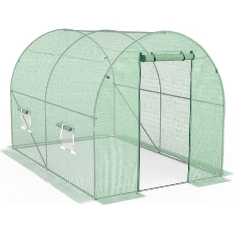 Terre Jardin – Serre tunnel 2 x 3 m² – Bâche polyéthylène 140 g/m² anti-UV – 2 fenêtres avec moustiquaire – Porte zippée 80 x 180 cm