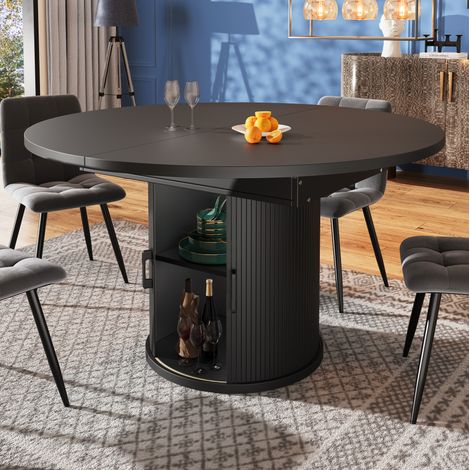 Mesa extensible redonda a ovalada 118-158 cm con almacenamiento, negra, 6 personas DESVIAE (1/5)
