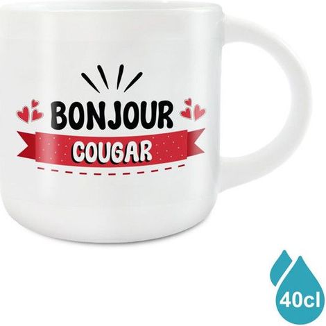 Tasse - STC - Bonjour Cougar - Keramik - Weiß - Großformat