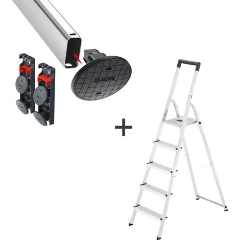 Escabeau 5 marches ultra léger Hailo L40 + Embouts EasyClix Garden (1/5)