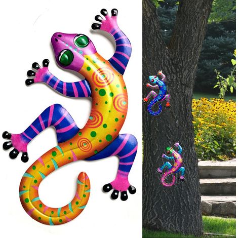 Décoration murale en fer pour extérieur, ornement suspendu pour arbre, clôture, porche, art mural gecko, décoration maison. (1/5)