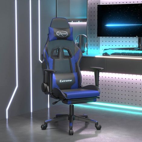 vidaXL Chaise de jeu avec repose-pied Noir et bleu Similicuir (1/5)