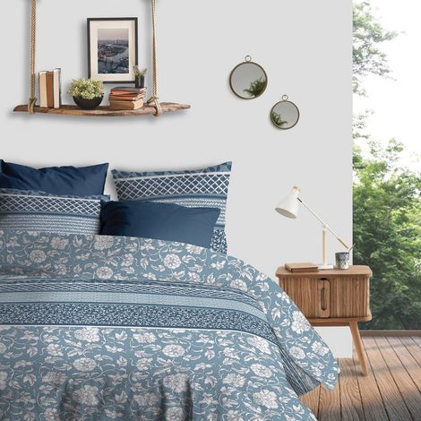 Housse de couette 240x220 Debby + 2 taies coton bio 57 fils (1/4)