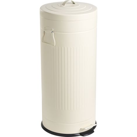 Cubo de basura moderno con pedal y tapa para cocina de hierro con recubrimiento en polvo material sintético beige Ecoaura