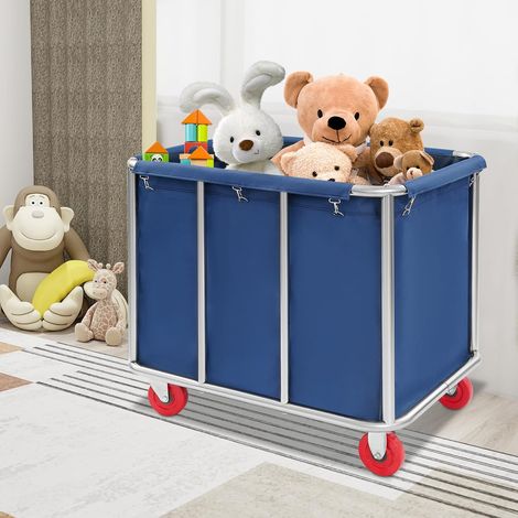 Chariot à linge commercial bleu avec roues, Capacité maximale: 117.93kg, Panier à linge pour hôtels, appartements, entrepôts, ménages privés, 90 x 65 x 80 cm (1/5)