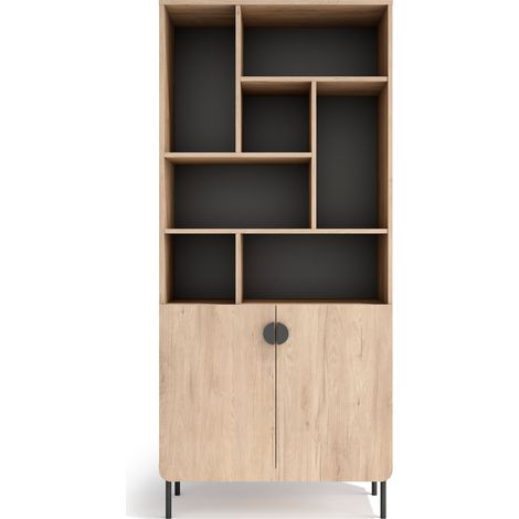 Herdasa, Estantería multifunción TOKYO de melamina, 8 compartimentos, diseño moderno, 178x80x31cm roble claro y grafito (1/5)