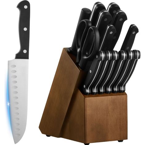 Set 15 couteaux cuisine avec bloc et aiguiseur, acier inoxydable allemand haute carbone, manche ergonomique ABS (1/5)