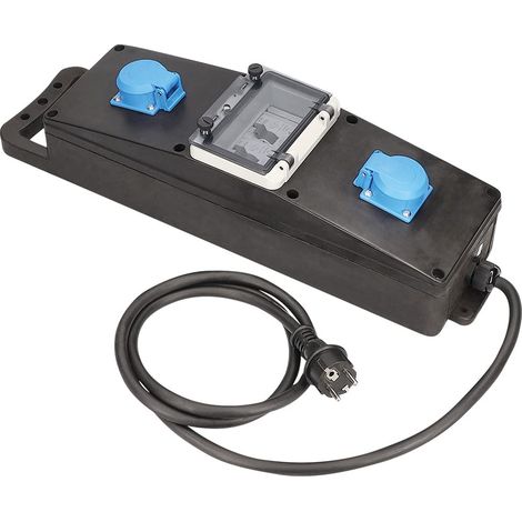 Multiprise Mobile, en Caoutchouc, câble H07RN-F 3G2,5, 2 m, avec fiche de Contact de Protection 230 V/16 A, 2 Prises de Courant de Protection 230 V/16 A, 2 disjoncteurs différentiels, (1/3)