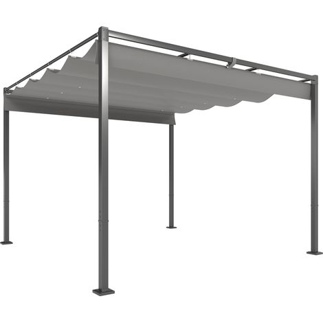 Pergola rétractable Mathilde protection solaire gris extérieur durable 298x297cm (1/5)