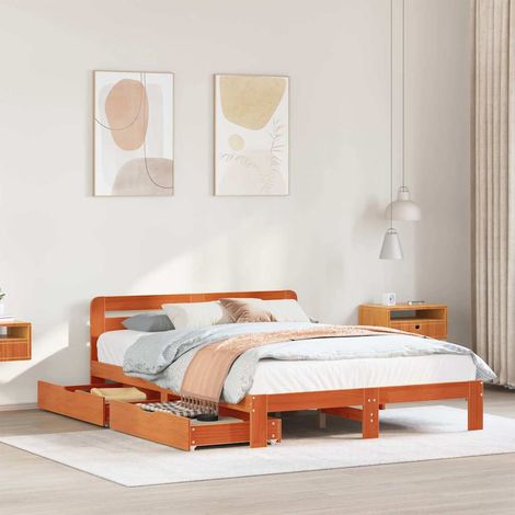 Cama sin colchón madera maciza de pino marrón cera 140x190 cm vidaXL (1/5)