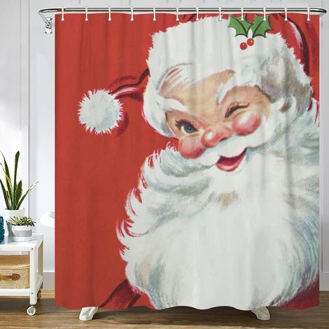 Filiyano-Rideau de douche vintage de Noël avec Père Noël joyeux (180 x 180 cm) (1/5)