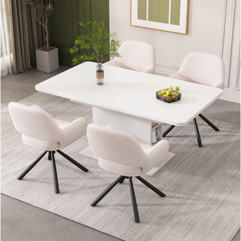 Set de 4 sillas de comedor giratorias con reposabrazos en sherpa blanco, cómodas y modernas, con estructura de metal y madera, para salón o comedor CHICFURN (1/5)