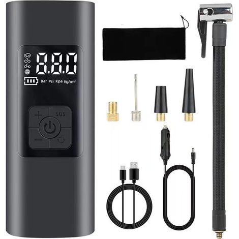 Gonfleur de pneu sans fil rechargeable avec batterie 6000 mAh - Pompe à air électrique portable pour voiture et vélo, arrêt automatique. (1/4)