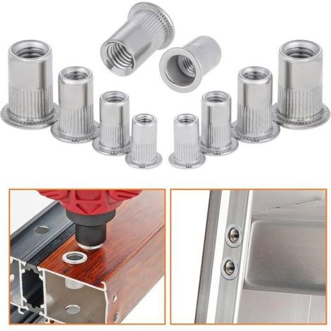 Rivet Écrou Acier Inoxydable, 165pcs, Kit d'Assortiment M3 à M10, Rivet Nutsert à Filet Plat, Outil de Fixation (1/4)