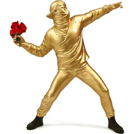 Banksy Figurine sculpture le lanceur de fleurs, statuette décorative street art, pour la maison, le bureau, le salon, la collection d'art (doré) (1/5)