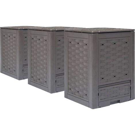 Composteurs de jardin, lot de 3, marron, 60 x 60 x 83 cm, 900 L, plastique, rotin