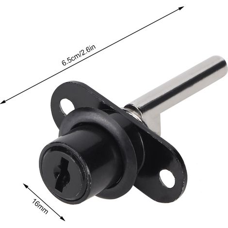 Cerraduras para muebles de oficina – 2 unidades con 4 llaves – Aleación de zinc negro, 16 mm – Seguridad para armarios, archivadores y cajones (1/5)