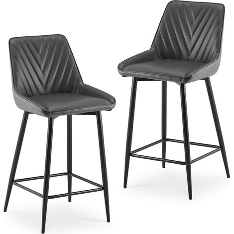 Bar Stools Set of 2 Faux Leather Padded Bar Chairs with Backrest and Metal Legs,Industrial High Back Barstools for Home Kitchen Counter Grey (1/5)