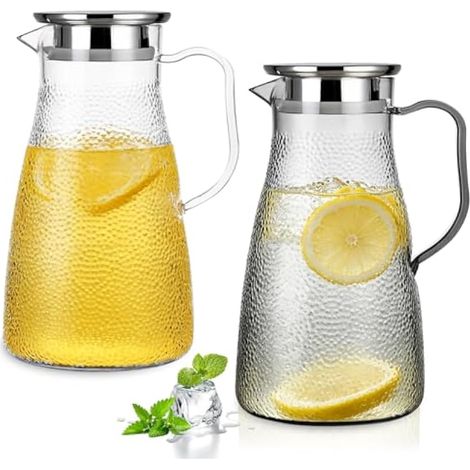 2pcs Carafe Eau 1,8L, Pichet Plastique Résistant à la Chaleur avec Couvercle, 2 Ouvertures de Versement, Réfrigérateur et Boissons Chaudes ou Froides (1/5)