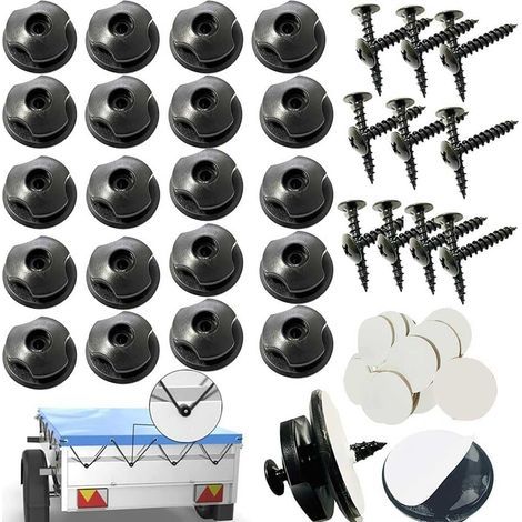 Ciel-- 20 Pièces Crochet de Bâche Ronds,Remorque Boutons de Bâche avec Vis Accessoires Crochet Ridelle de Bâche en Plastique pour Filet Remorque et Bache Remorque Véhicules (1/5)