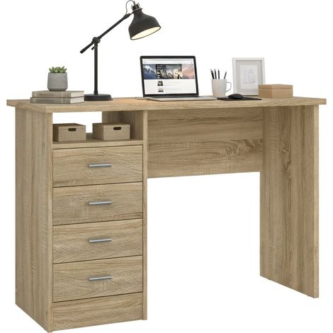 Dmora Schreibtisch mit vier Schubladen, Eichenfarbe, 110 x 76 x 48 cm