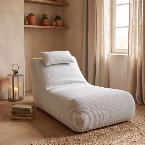 Dmora - Pouf Abuli, Poltrona multiuso, Poltroncina sacco, Pouf poggiapiedi, Made in Italy, 70x120 h65 cm, Bianco (1/5)