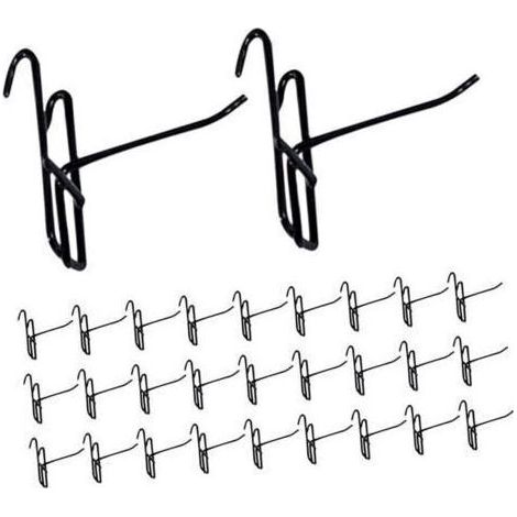 50 pièces Crochets Métalliques Noirs pour Grille Exposition Crochets Robustes pour Étagères Métalliques Panneaux à Grille et Pegboard Support pour Outils Bijoux et Accessoires (1/3)