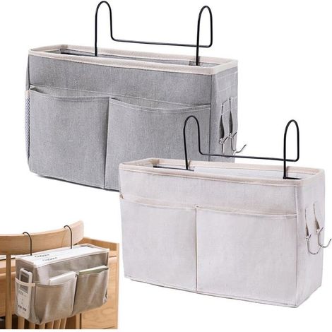 Ecleanfy - Lot de 2 organisateurs de lit multifonctionnels - Bureau, cuisine et chambre - Gris et beige (1/4)