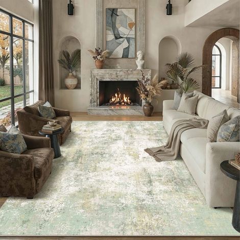 Grand Tapis Salon 240x300cm Lavable en Machine Antidérapant Vert Tapis Chambre Moderne Salon Salle à Manger Abstrait Poil Ras Doux Bureau Interieur Rug (1/5)
