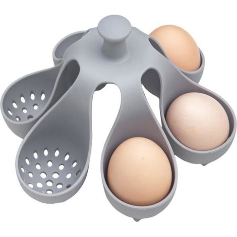 Support pour cuiseur à œufs - Cuiseur à œufs en silicone - Contient 6 œufs - Gris - Pratique pour la cuisson et la conservation (1/5)