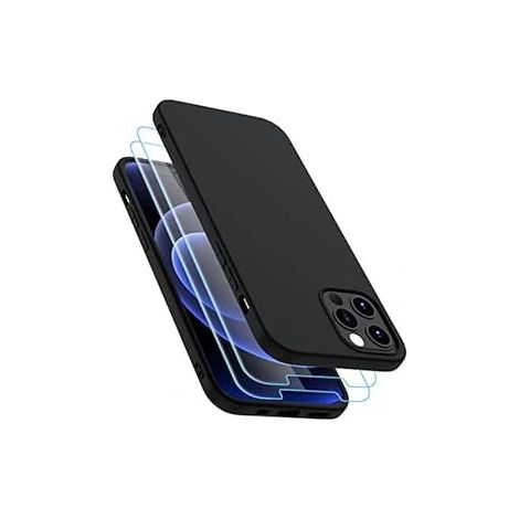 Funda para iPhone 12 Pro Max + 2 protectores de pantalla de cristal  Funda de silicona negra Garegce