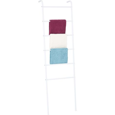 Echelle MORBIO porte-serviettes avec 6 barreaux, en métal laqué blanc (1/4)
