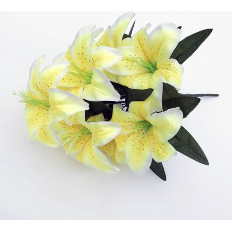 2 Pièces Lys Artificiel 10 Têtes Faux Lys Fleur Artificielle Fête De Mariage Décor Bouquet Maison Hôtel Bureau Jardin Artisanat Art Décor Jaune (1/4)