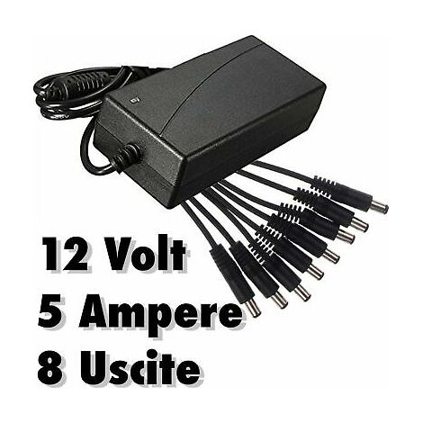 ALIMENTATORE STABILIZZATO TRASFORMATORE 12V 5A 8 USCITE TELECAMERE DVR STRISCE (1/3)