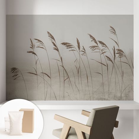 Papier peint intissé mural classique avec imprimé motifs décoratifs design élégant non‑tissé Herbes dans la brume 104x70 cm (1/5)