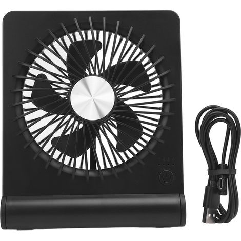Ventilateur de bureau portable rechargeable par USB, silencieux, compact, à piles, 3 vitesses réglables, pour la maison ou le bureau (noir). (1/5)