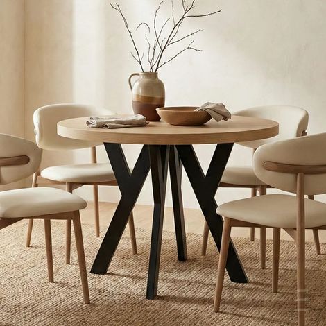 Table de salle à manger ronde extensible PERO, style loft, scandinave, diamètre : 100 / 200 cm, couleur :wotan / noir (1/5)