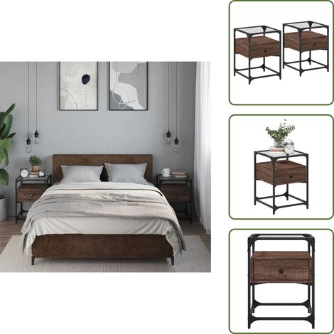 Mesita de noche para dormitorio - vidaXL Mesitas noche 2 uds madera ingeniería marrón roble 40x40x55 cm - Mesita de noche con estante