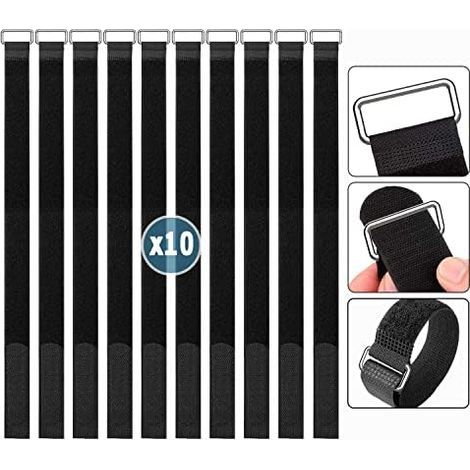 Sangles Scratch Velcr 50 cm, Attache 10 Pcs, Réutilisable Serre Cable Auto-agrippant, Câble en Nylon Réglables Noir cm x 2 pièces (1/5)