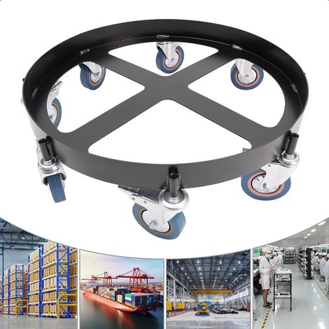 Chariot de manutention en acier, Support roulant pour fût (Dolly), conçu pour fûts de 55 gallons, équipé de 8 roulettes pivotantes, Capacité de charge : 907 kg, pour poubelles et fûts de pétrole (1/5)